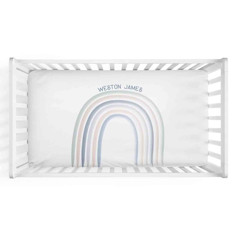 Watercolor Rainbow Boy Personalized Crib Sheet