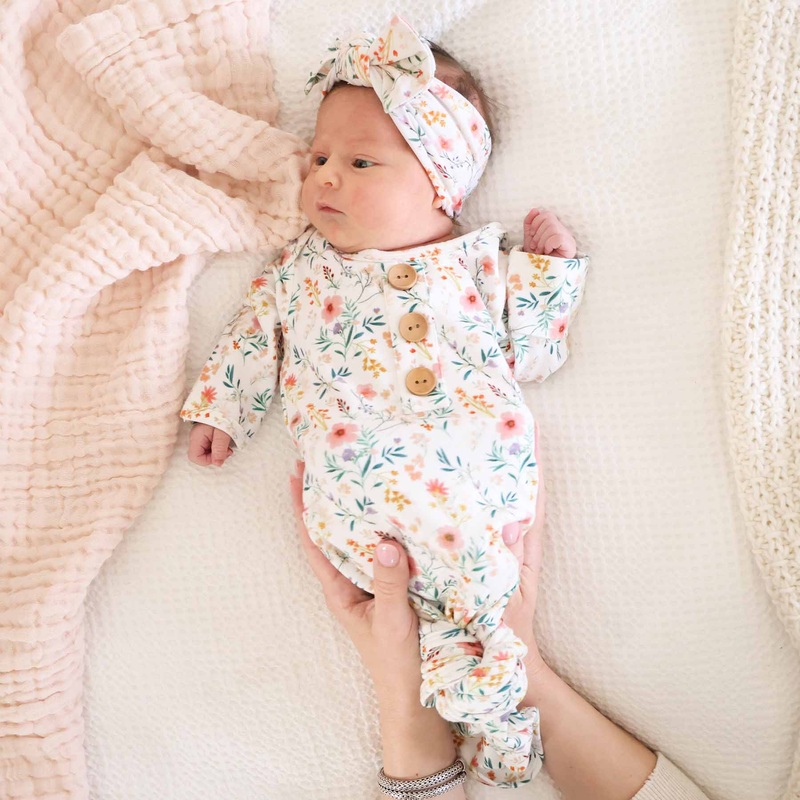Winnie’s Wildflowers Newborn Baby Knot Gown & Hat Set