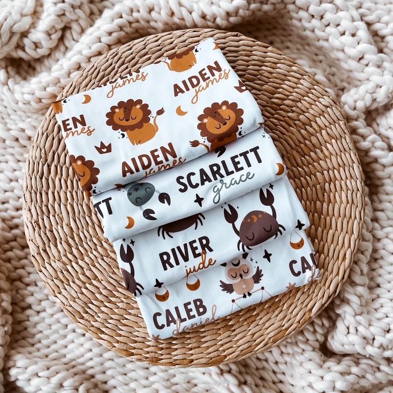 Zodiac Sign Personalized Baby Name Swaddle Blankets