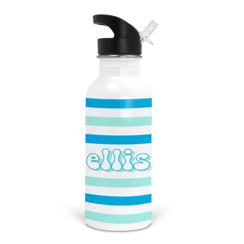 Blue Stripes Personalized Kids Water Bottle
