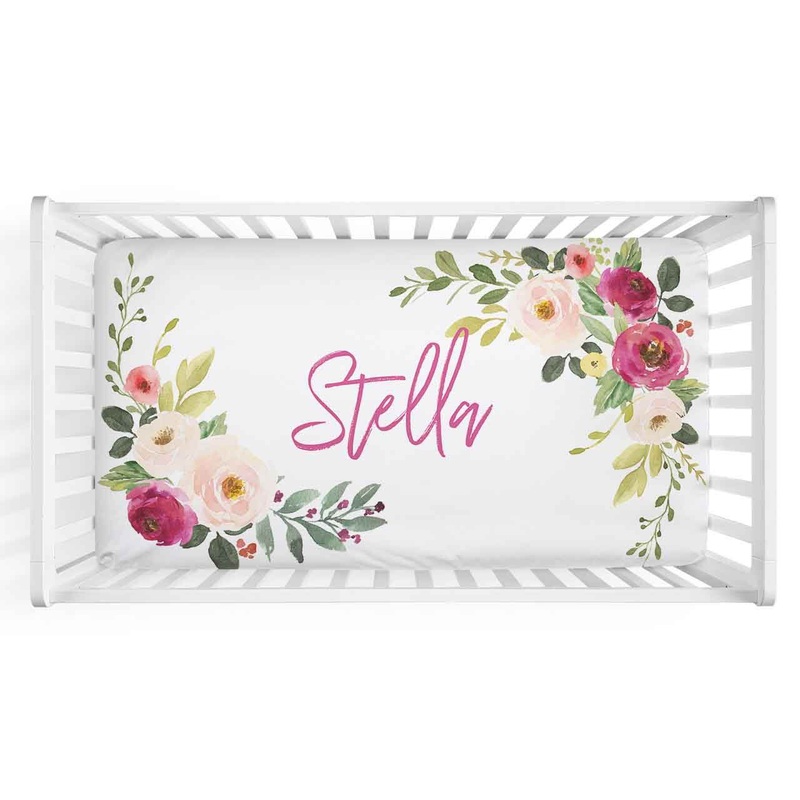 Franny’s Blush & Magenta Farmhouse Floral Personalized Crib Sheet