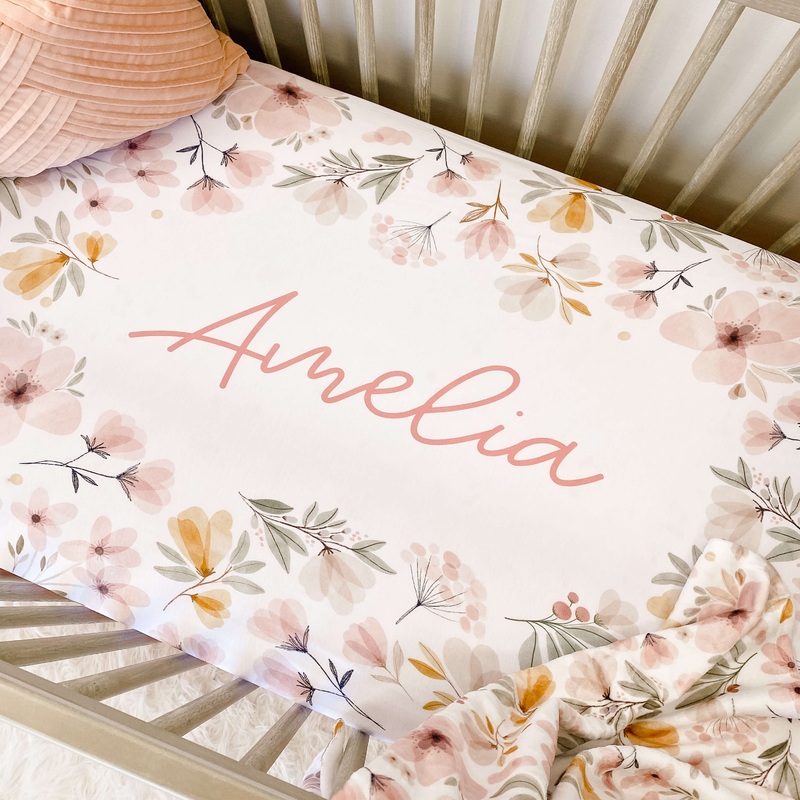 Maeve’s Mauve & Mustard Floral Personalized Crib Sheet