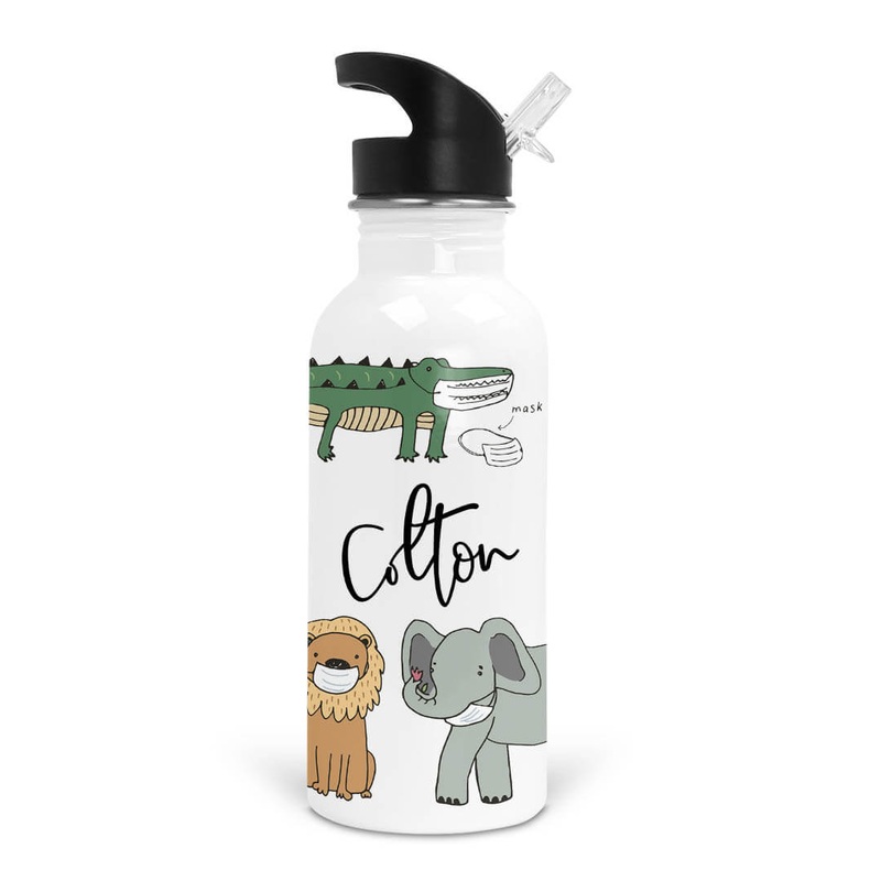 Masked Animal Friends Personalized Kids Water Bottle