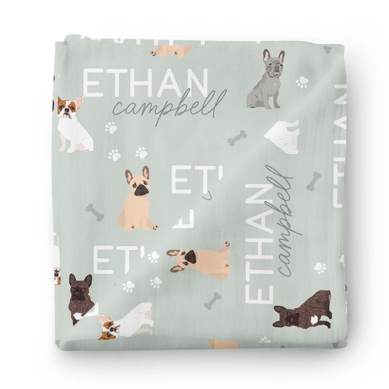 Personalized Baby Name Swaddle Blanket | French Bulldog