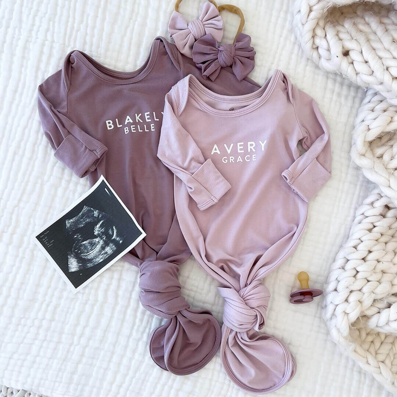 Personalized Bamboo Newborn Baby Knot Gown | Lovely Lilac – Block