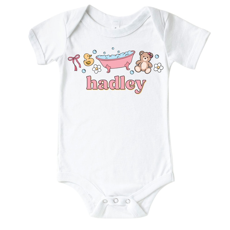 Personalized Bathtime Besties Pink Graphic Bodysuit | White