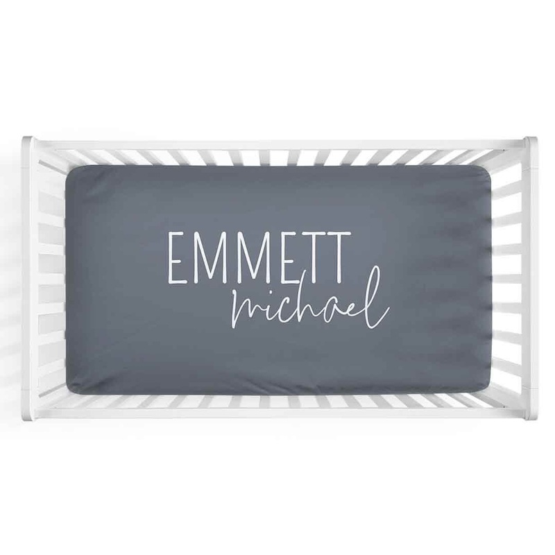 Personalized Crib Sheet in Dusty Blue | Classic Font Duo