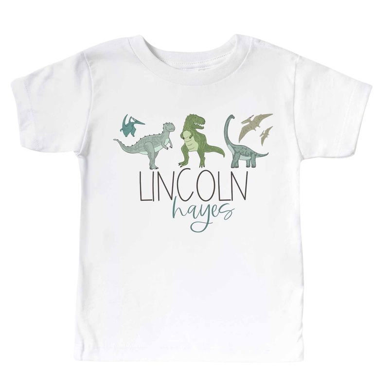 Personalized Dinosaur Friends Kids Graphic Tee | White