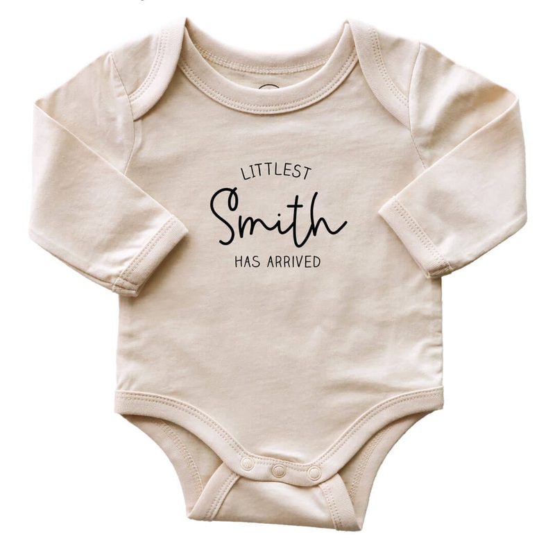 Personalized Littlest Addition Long Sleeve Graphic Bodysuit | Natural