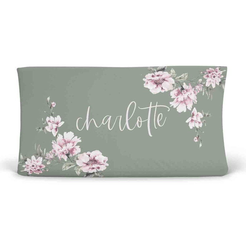 Saylor’s Sage & Blush Floral Personalized Changing Pad Cover