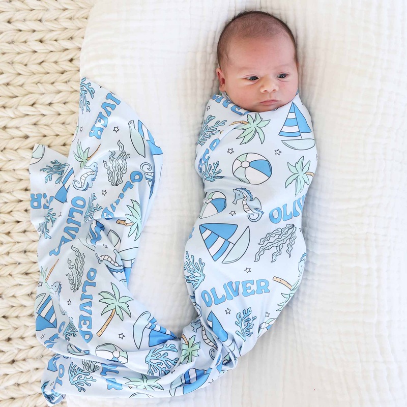 Tiny Tides Personalized Swaddle Blanket | Blue