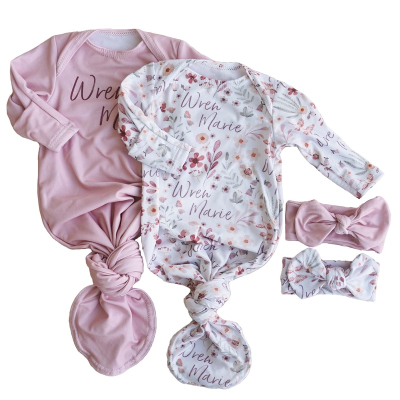 Wren’s Wildflower Personalized Newborn Baby Knot Gown