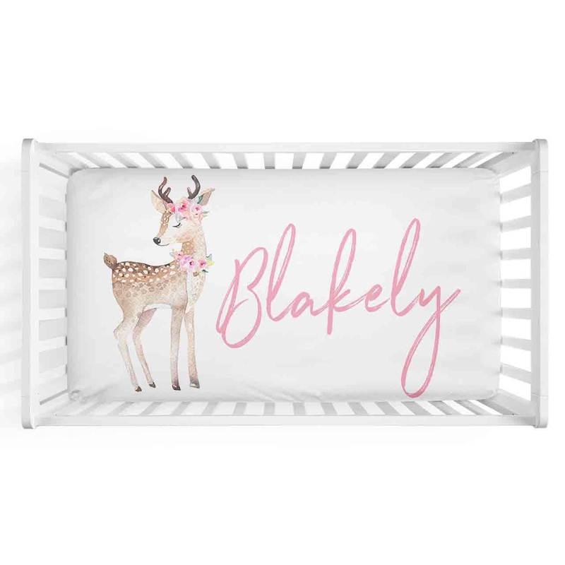 Blakely’s Woodland Deer Personalized Crib Sheet