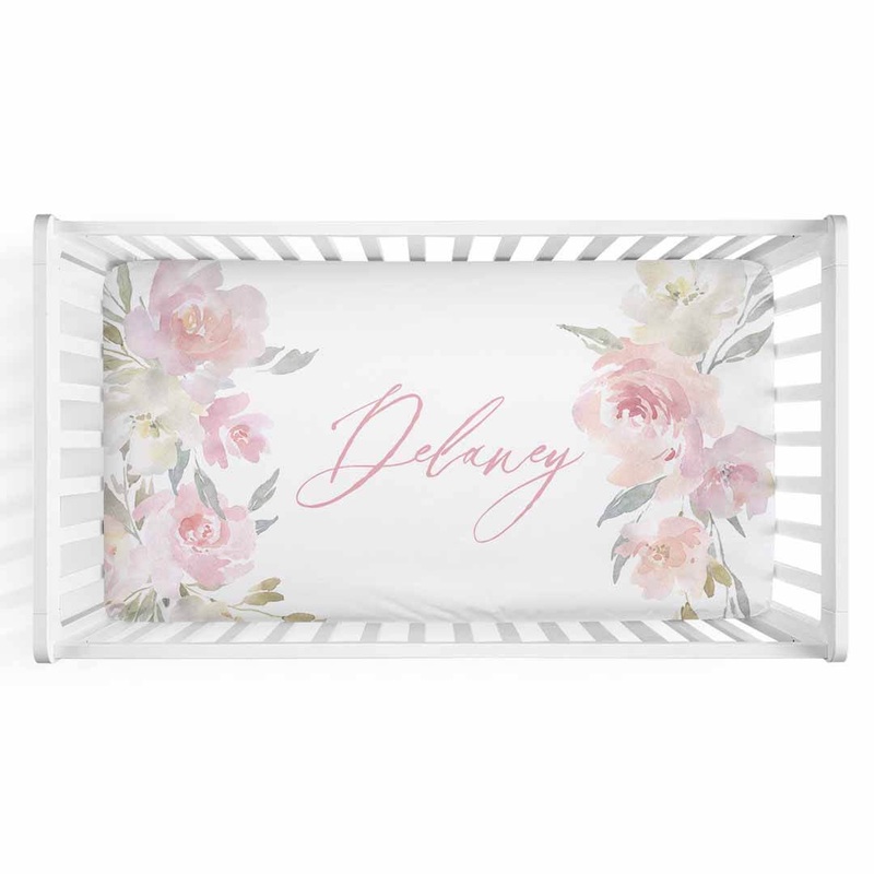 Delaney’s Dusty Blush Floral Personalized Crib Sheet