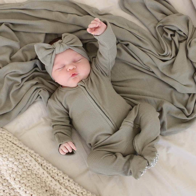 Eucalyptus Bamboo Waffle Zipper Footie