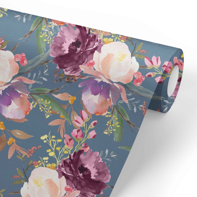 Grae’s Dusty Blue Floral Removable Wallpaper