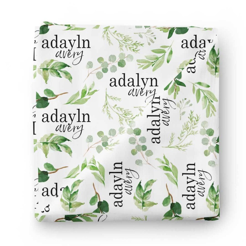 Leafy Greenery Personalized Baby Name Swaddle Blanket