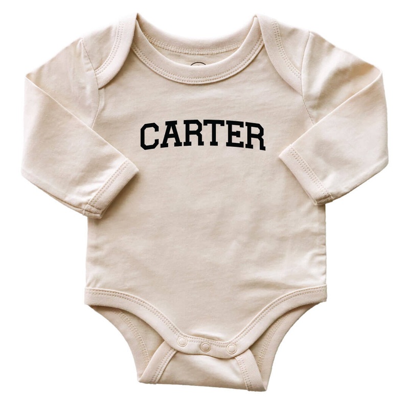 Personalized Sporty Name Long Sleeve Graphic Bodysuit | Natural