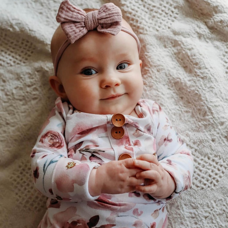Rosie’s Rose Garden Newborn Baby Knot Gown & Hat Set