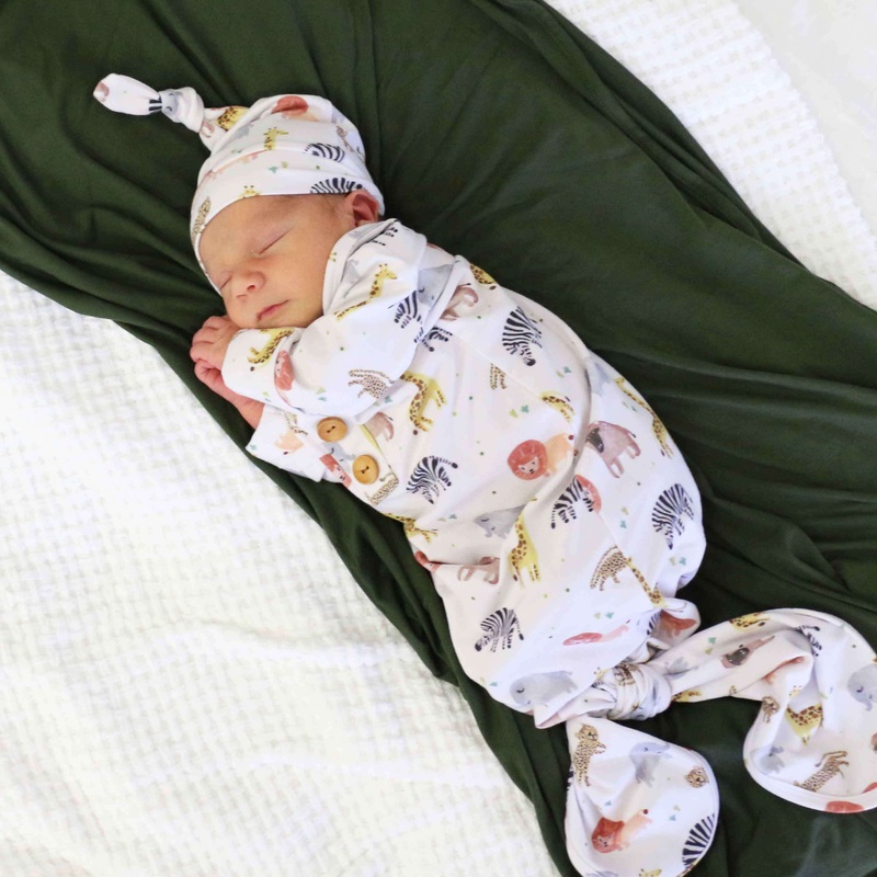 Safari Party Newborn Baby Knot Gown & Hat Set