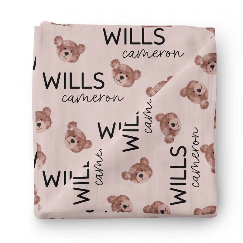 Teddy’s Bears Personalized Baby Name Swaddle Blanket
