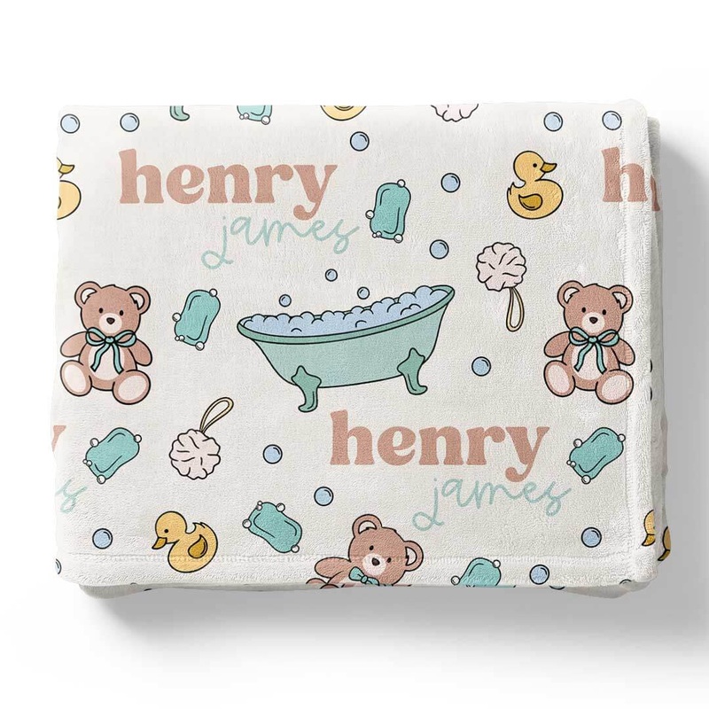 Bathtime Besties Personalized Kids Blanket | Blue