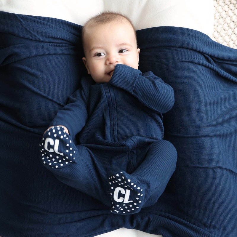 Dark Navy Bamboo Waffle Zipper Footie