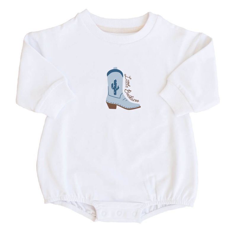 Little Buckaroo Graphic Sweatshirt Bubble Romper | White