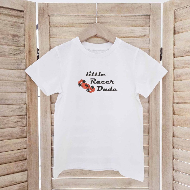 Little Racer Dude Kids Graphic Tee | White