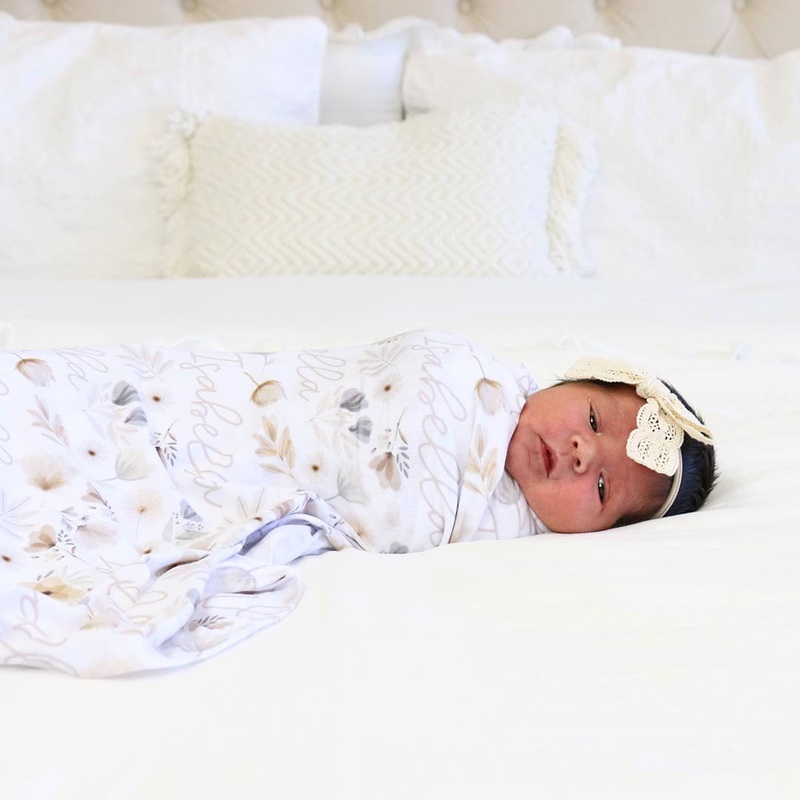 Navie’s Neutral Floral Personalized Baby Name Swaddle