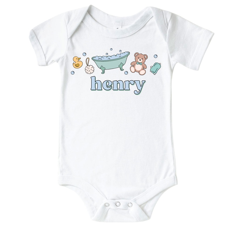 Personalized Bathtime Besties Blue Graphic Bodysuit | White