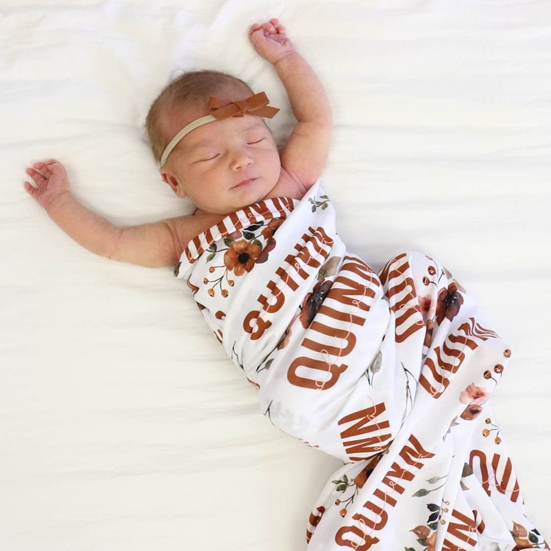 Quinn’s Rust Floral Personalized Baby Name Swaddle Blanket