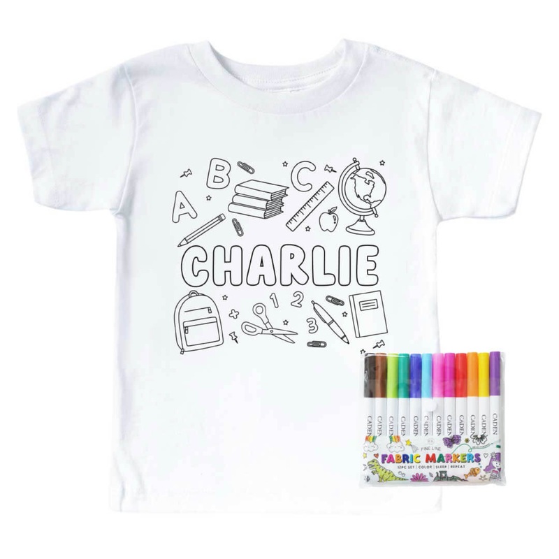 School Days Colorable Personalized Kids Graphic Tee | White