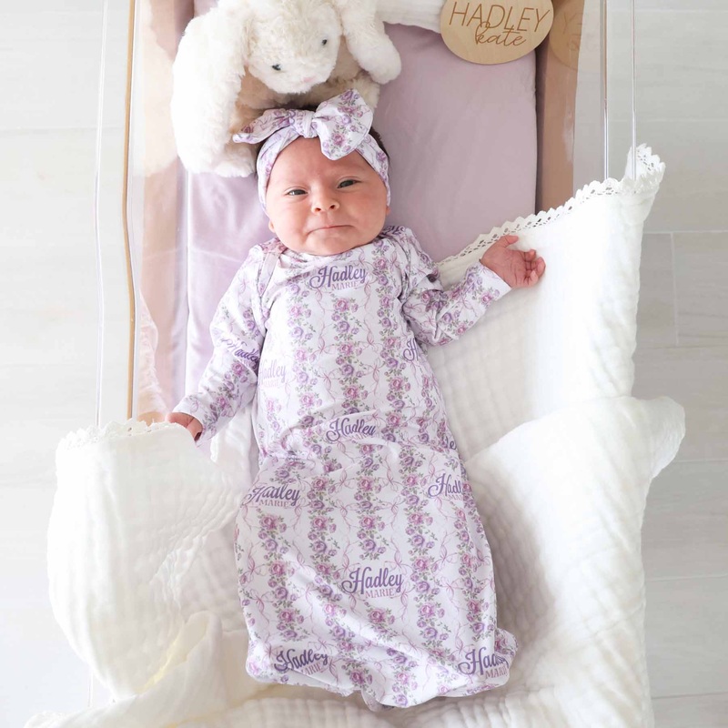 Violet Vines Personalized Newborn Baby Knot Gown