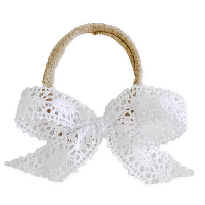 White Lace Bow Headband
