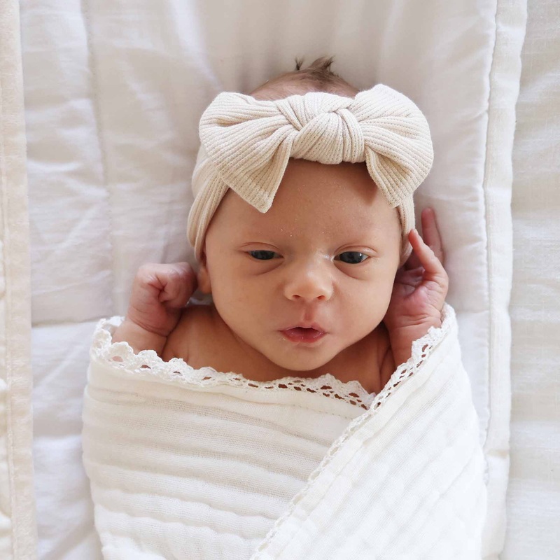 Almond Bamboo Waffle Knit Large Bow Headwrap