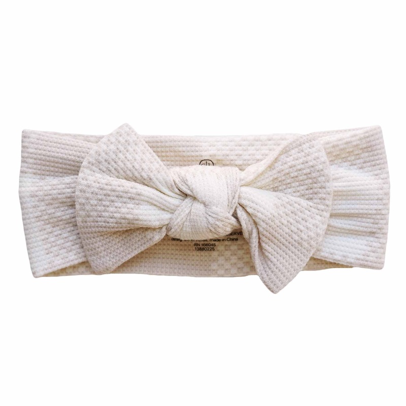 Big Check Bamboo Waffle Knit Large Bow Headwrap | Sand
