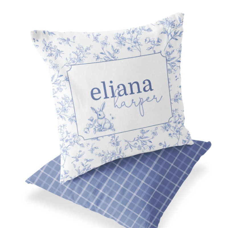 Bunny Blues Personalized Accent Pillow