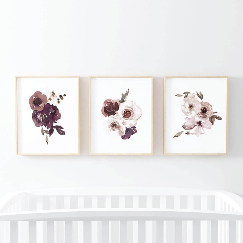 Demi’s Dusty Purple Floral Bundled Digital Nursery Wall Art