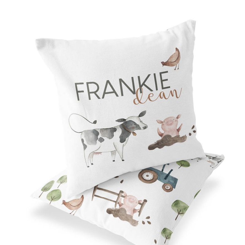 Frankie’s Farm Party Personalized Name Throw Pillow