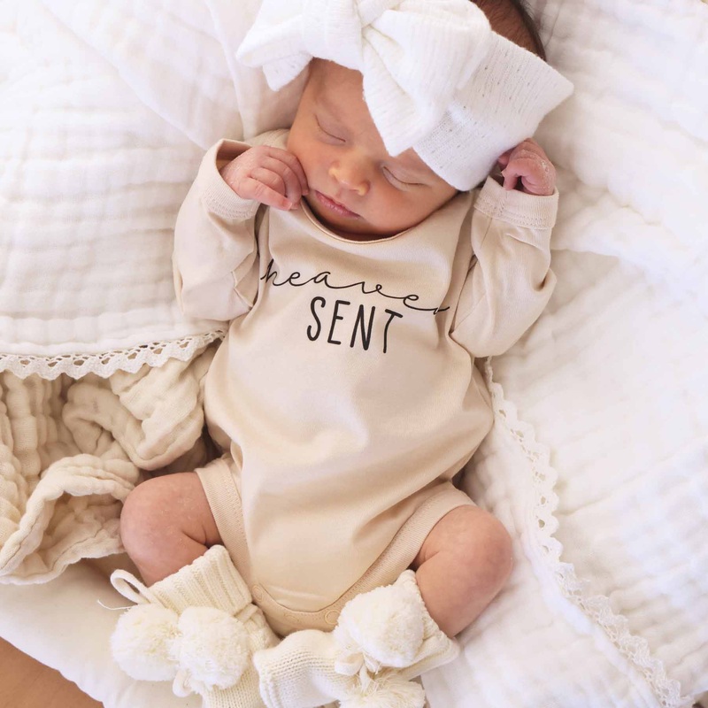 Heaven Sent Long Sleeve Graphic Bodysuit | Natural