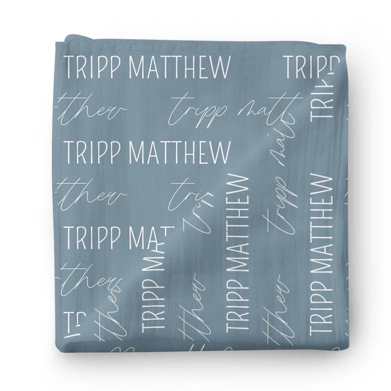 Personalized Dusty Denim Baby Name Swaddle Blanket