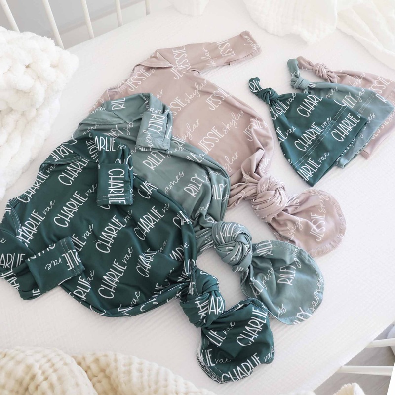 Personalized Font Duo Newborn Baby Knot Gown | Best Selling Neutrals