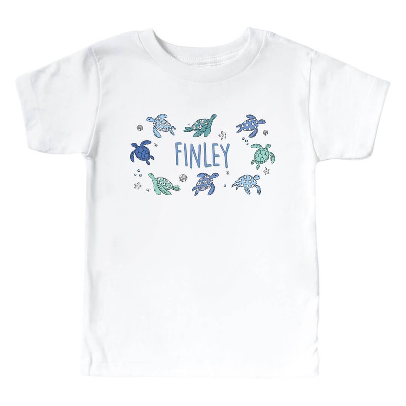 Personalized Sea Turtle Splash Kids Graphic Tee | White