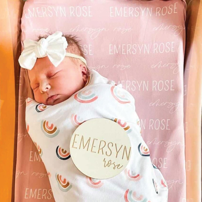 Personalized Solid Light Rose Baby Name Swaddle Blanket – Block & Script