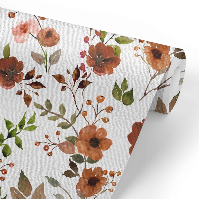 Quinn’s Rust Floral Removable Wallpaper