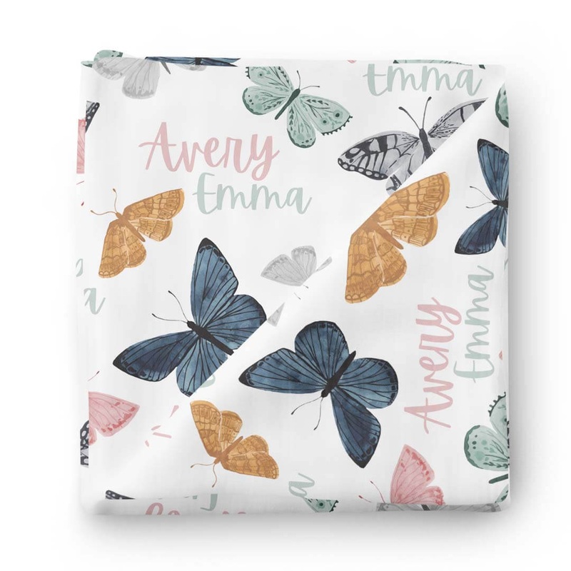 Bentley’s Butterfly Personalized Baby Name Swaddle Blanket