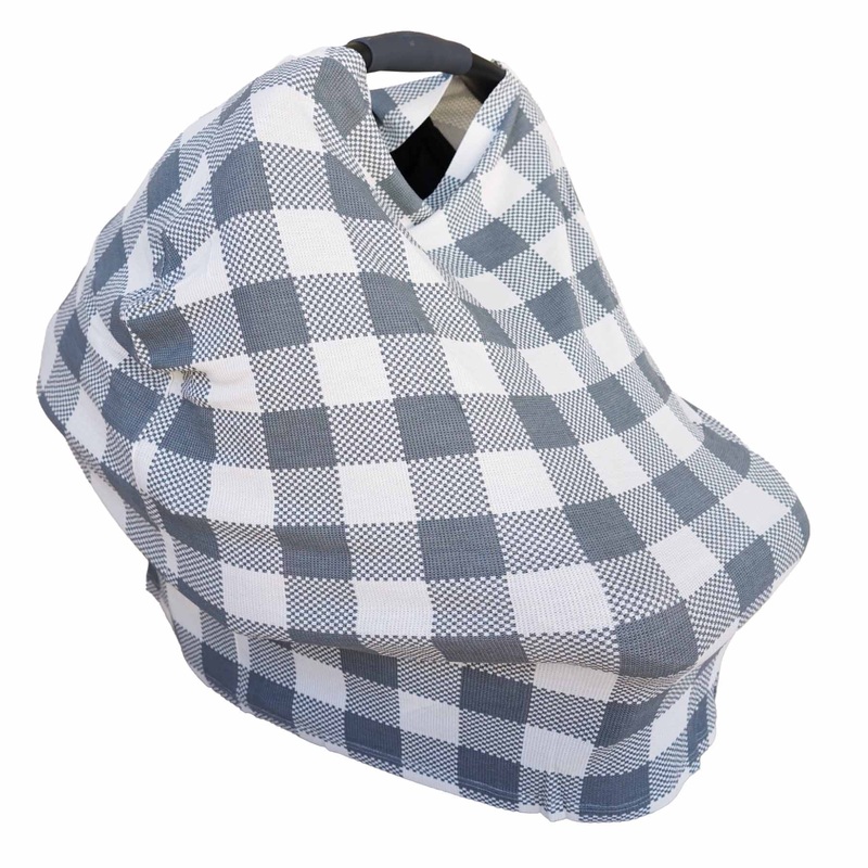 Big Check Bamboo Waffle Multi-Use Stretchy Car Seat & Nursing Cover | Denim