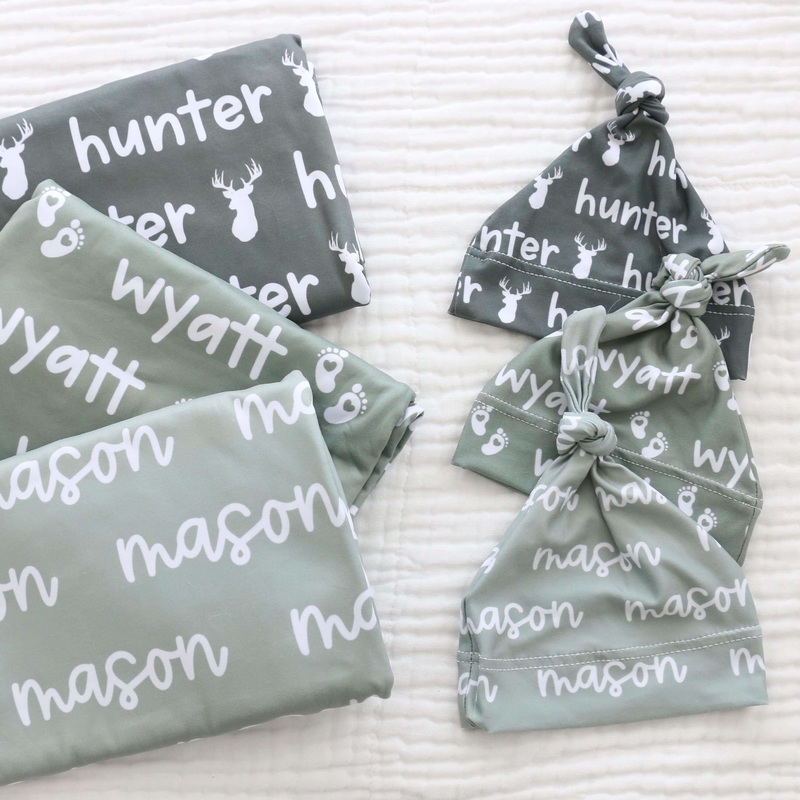 Custom Personalized Baby Name Swaddle Blanket | Graphic Greens