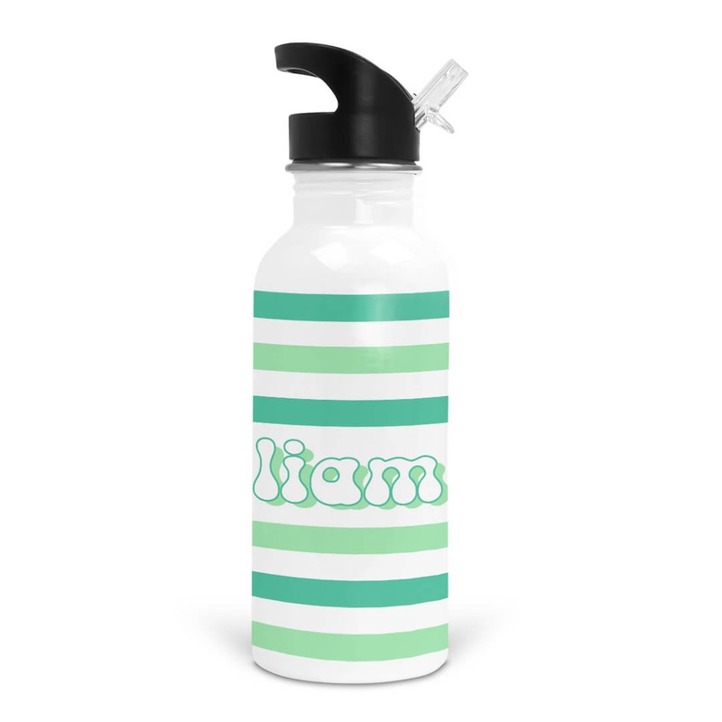 Green Stripes Personalized Kids Water Bottle